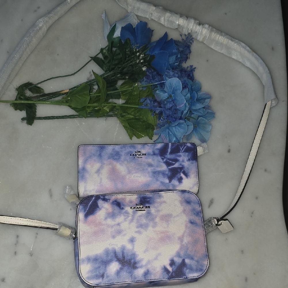 Brand new blue and purple tye dye matching wallet and bag still in packaging
